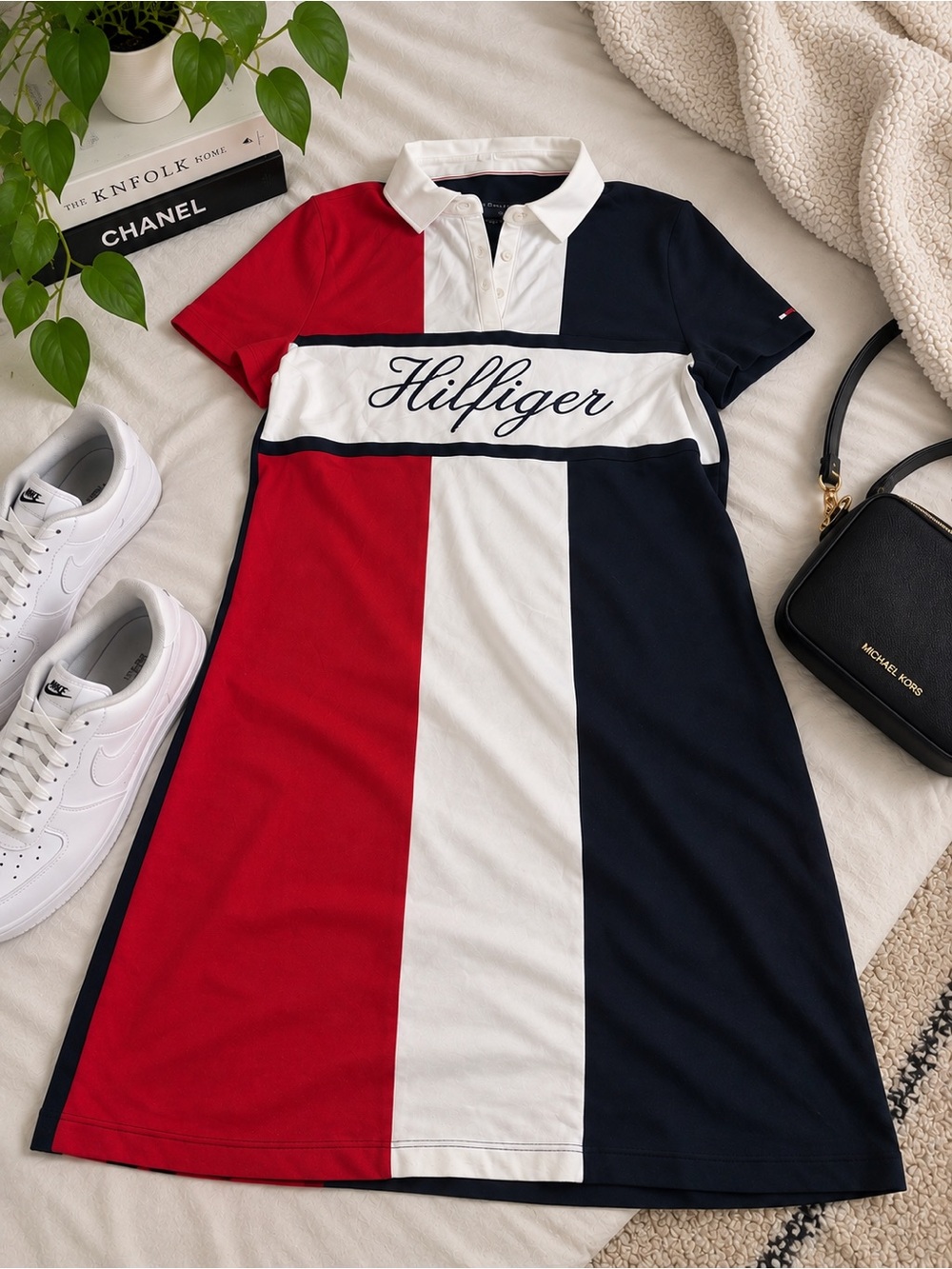Tommy Hilfiger Red White Navy Colorblock Polo Dress